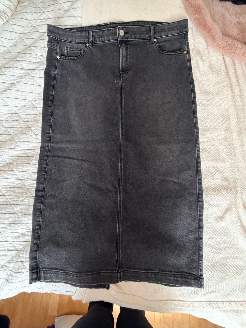 Addition Elle Black Denim Maxi Skirt with Front Seam